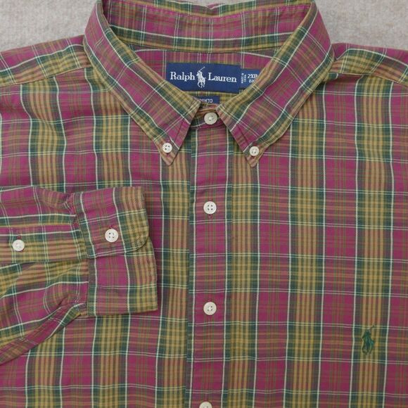 Vtg Polo Ralph Lauren Shirt Mens 2XB Plaid Long Sleeve Button Down Heavy Cotton - Picture 1 of 15